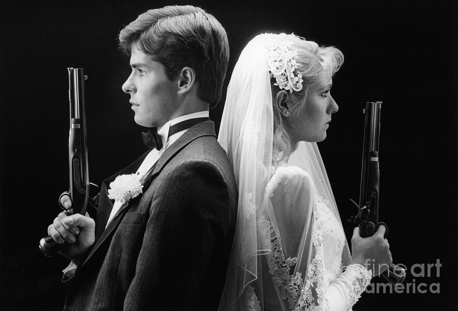 Bride And Groom With Dueling Pistols Photograph by H. Armstrong Roberts/ClassicStock