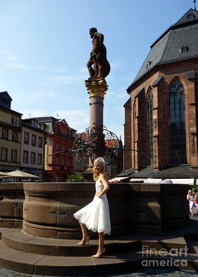 Fountain Photograph - Bride at the Fountain in Heidelberg by Barbie Corbett-Newmin