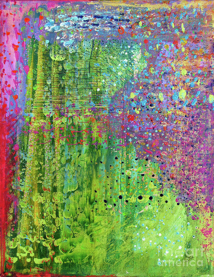 Abstract Green and Pink Painting by Corinne Carroll