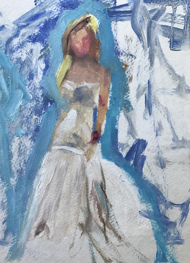 Bride Trying on Dress Painting by Carol Berning