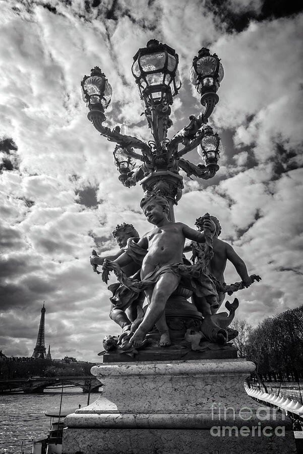 Paris Photograph - Alexandre III bridge street lamp by Delphimages Paris Photography
