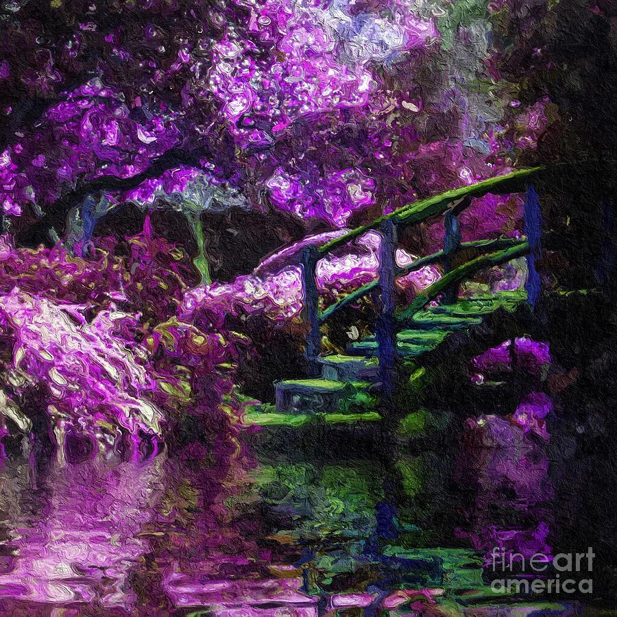 Bridge among purple reflections Painting by Amy Cicconi