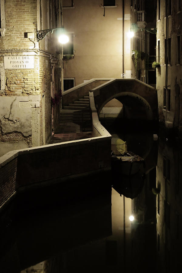 Venice Photograph - Bridge and Canal in Venice at Night by Michael Henderson Venice Photograph - Bridge and Canal in Venice at Night by Michael Henderson