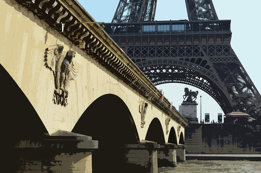 Bridge Arches and Imperial Eagles on Pont dlena below Eiffel Tower Paris France Cutout Digital Art Digital Art by Shawn OBrien