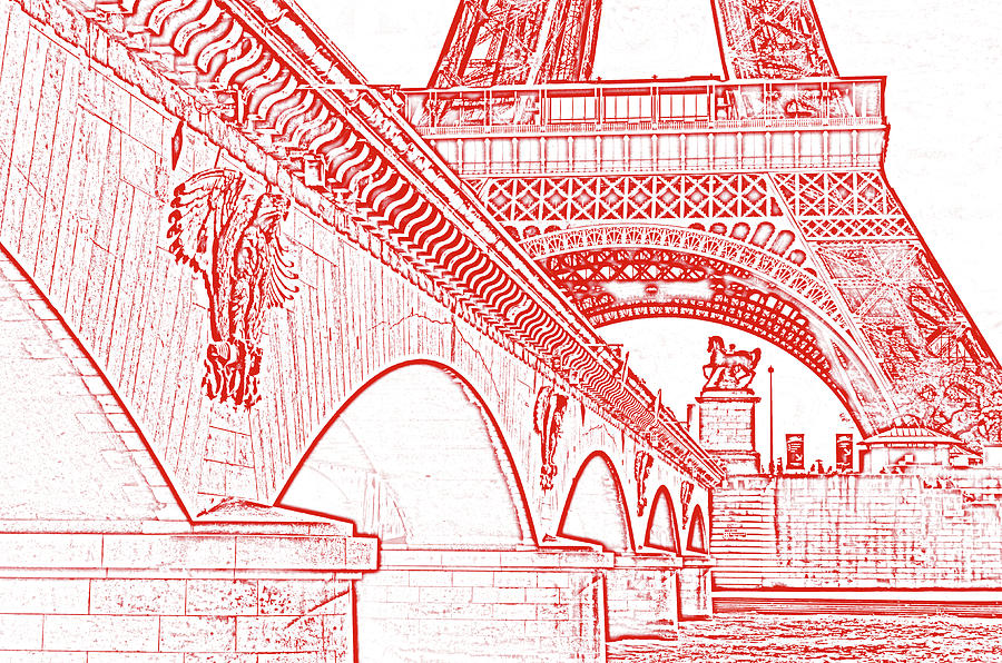Bridge Arches and Imperial Eagles on Pont dlena below Eiffel Tower Paris France Stamp Digital Art Digital Art by Shawn OBrien
