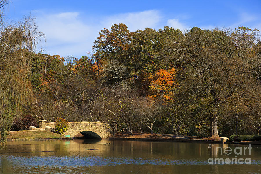 Bridge at Lake in the Fall Photograph by Jill Lang