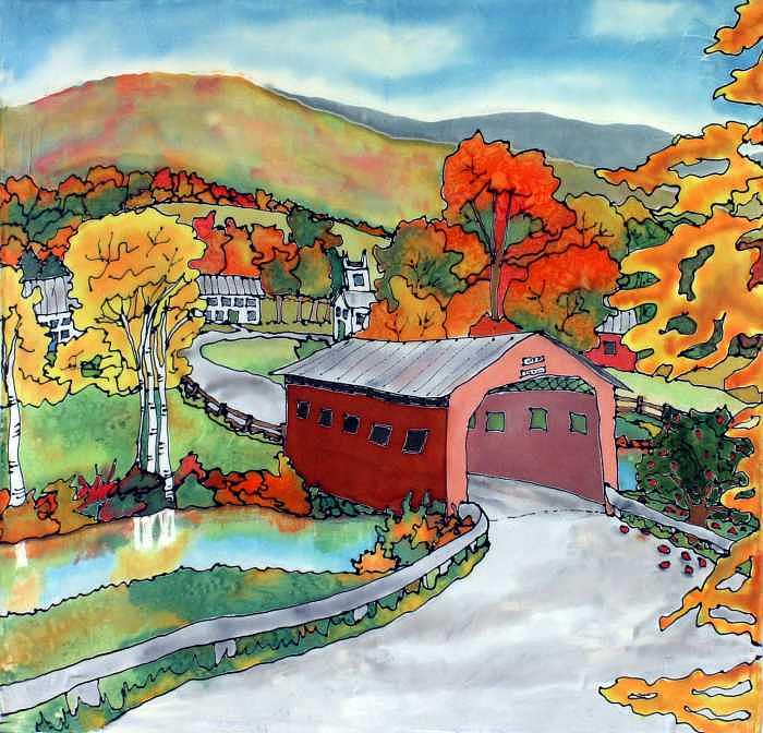 Covered Bridge Painting - Bridge at the Green by Linda Marcille Covered Bridge Painting - Bridge at the Green by Linda Marcille