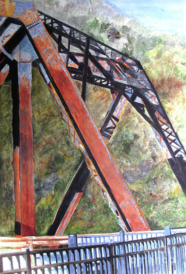 Bridge At Thurmond Wv Painting by Sandy McIntire
