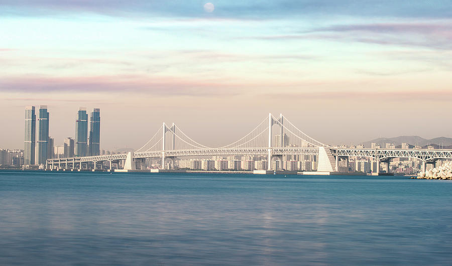 Bridge in Busan city with sunset and sweet sky Photograph by Anek Suwannaphoom