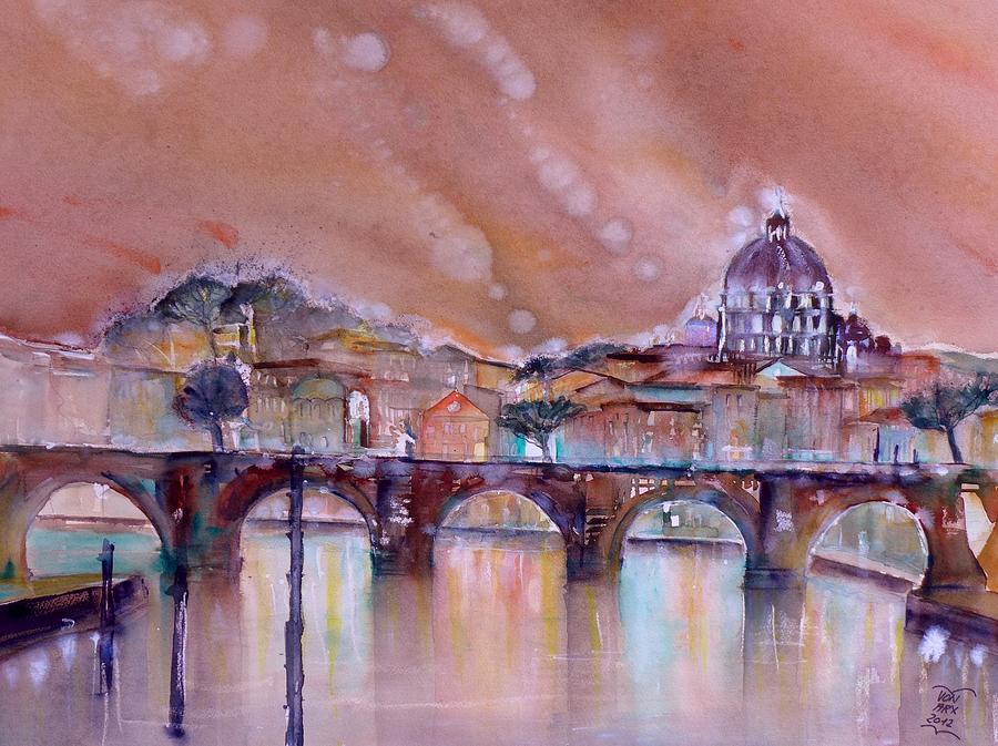 Bridge of Angels - Rome - Italy Painting by Sabina Von Arx