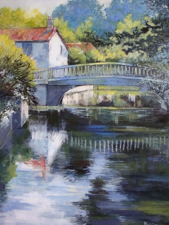 Bridge Painting - Painting Bridge on Charente river by Cathy MONNIER