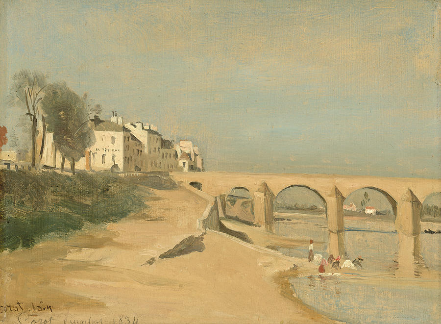 Bridge On The Saone River At Macon Painting by Jean-Baptiste-Camille Corot