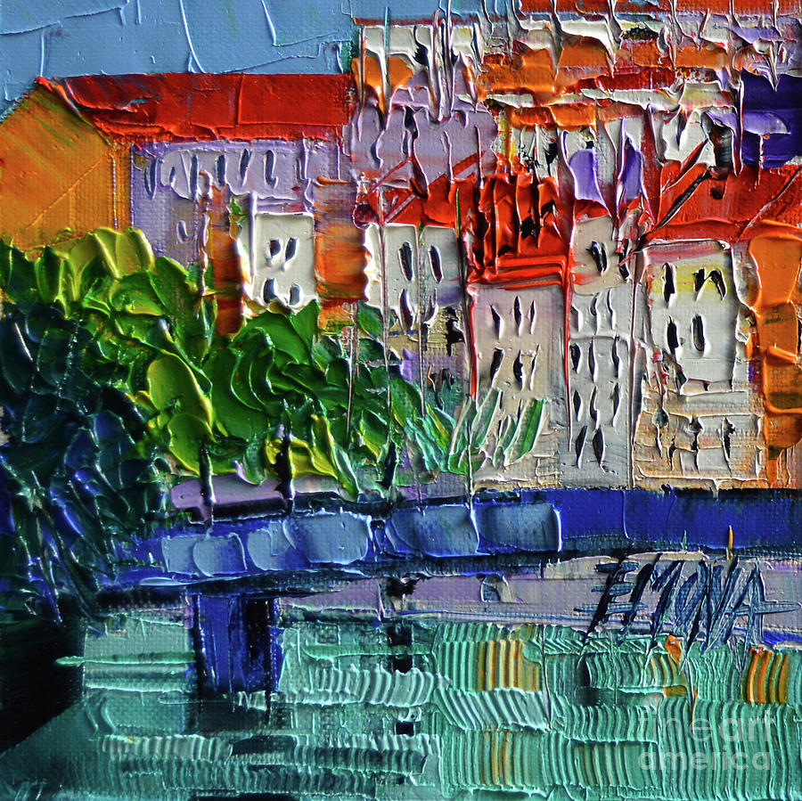 Bridge on the Saone River - Lyon France - Palette Knife Oil Painting By Mona Edulesco Painting by Mona Edulesco