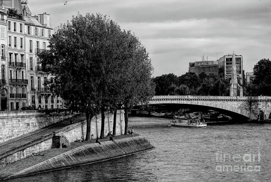 Bridge over Seine River Black White  Photograph by Chuck Kuhn