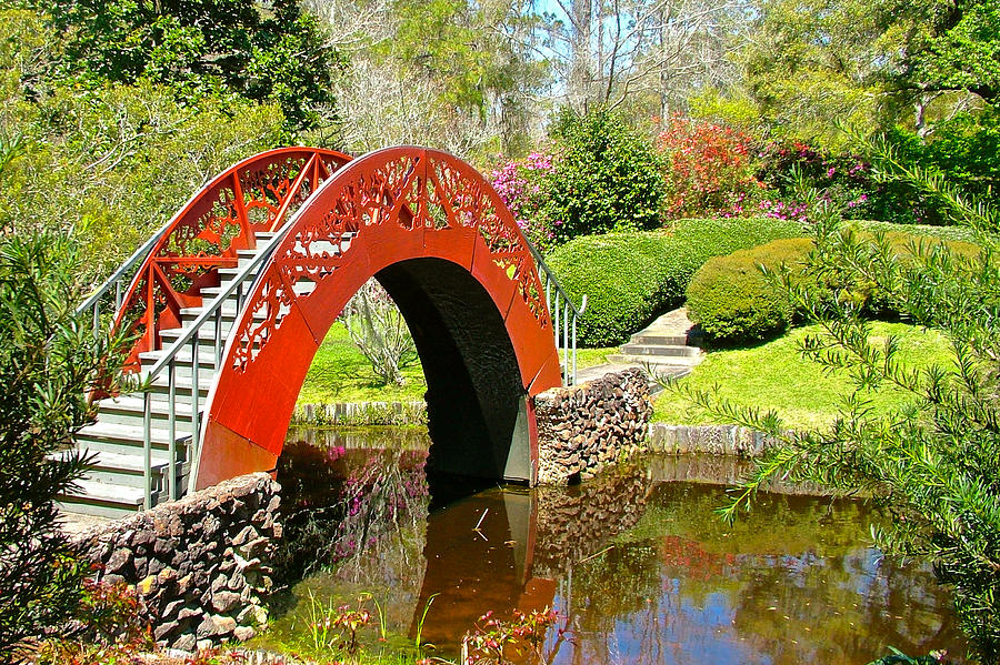 Bridge over Stream in Japanese Garden in Bellingrath Gardens, Mobile, Alabama       Photograph by Ruth Hager