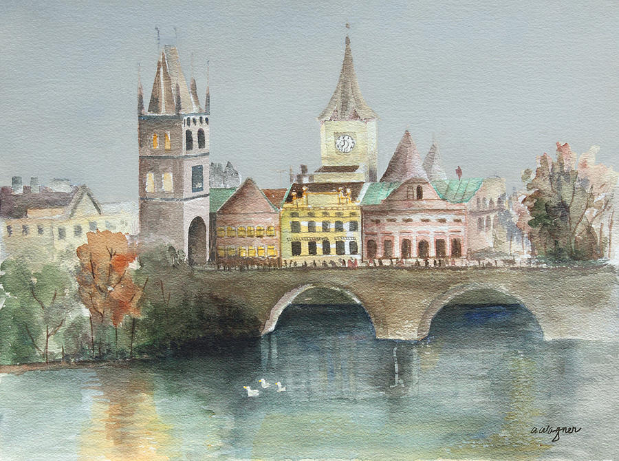 Bridge Over The Lake Painting by Arline Wagner