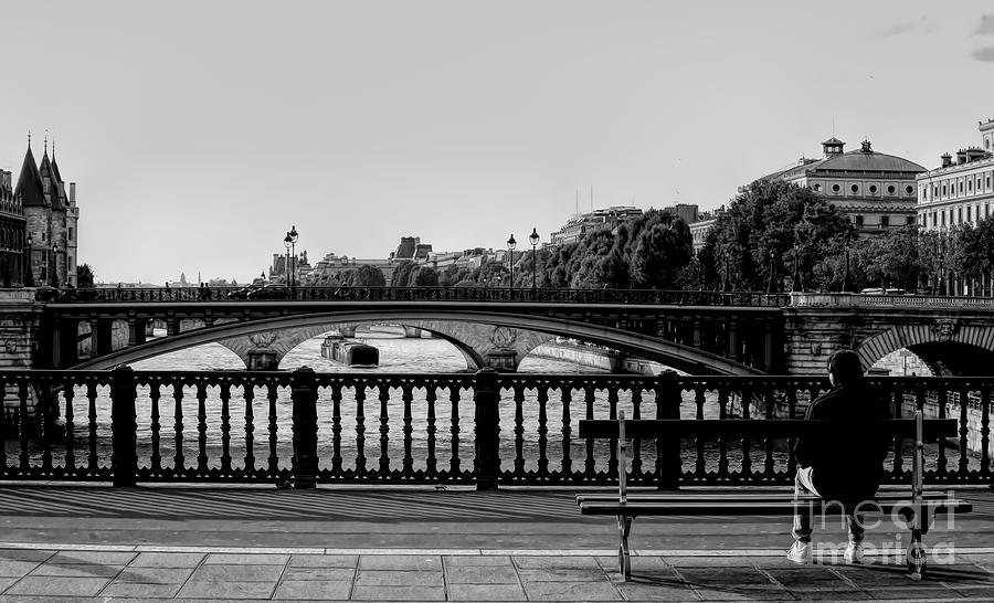 Paris Photograph - Bridge Paris over Seine River BW by Chuck Kuhn