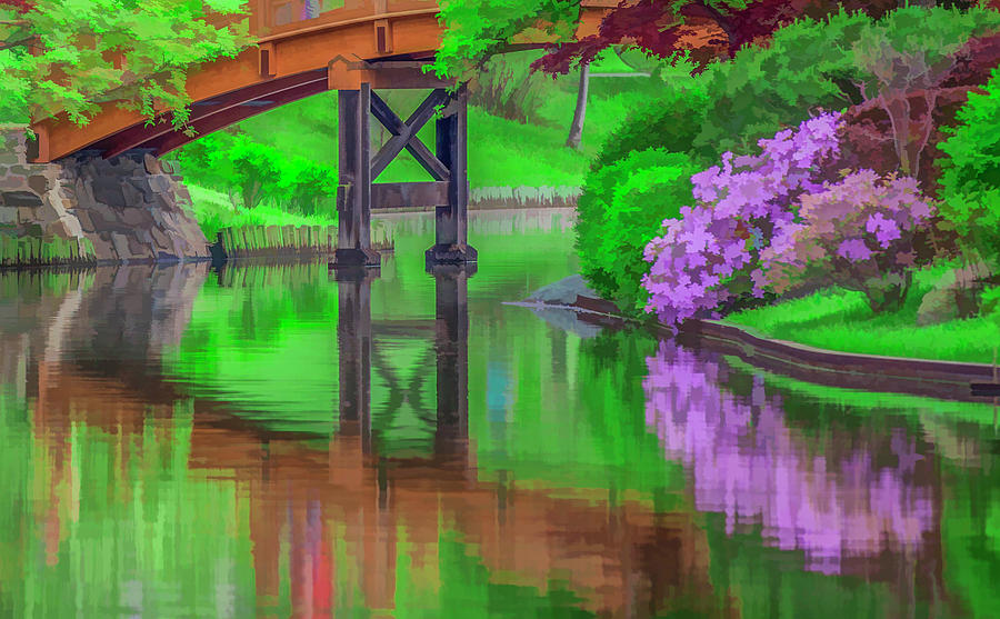 Bridge Pond Reflections Digital Art by Kevin Lane