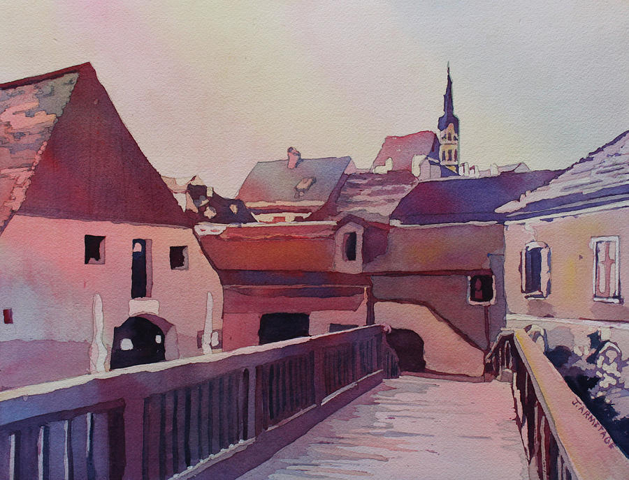 Bridge to Cesky Krumlov Painting by Jenny Armitage