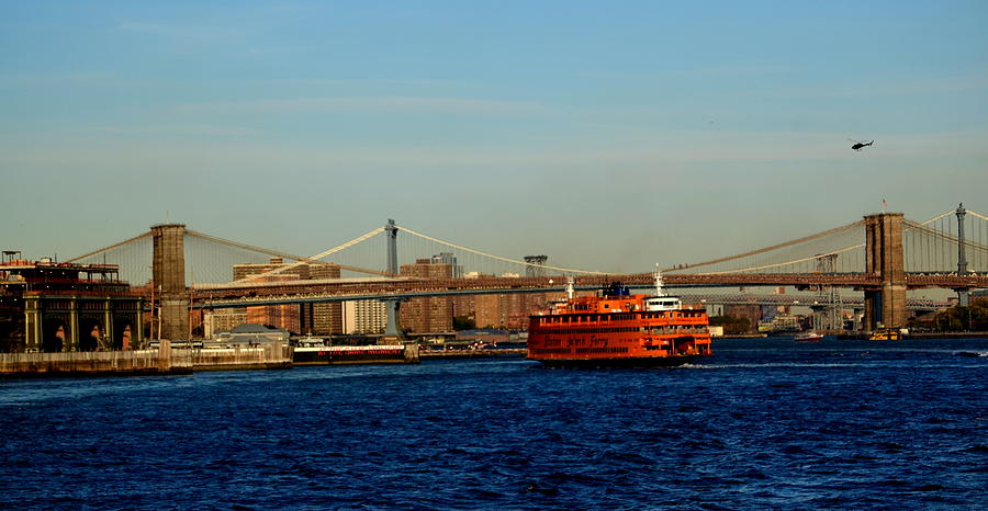 Brooklyn Bridge Photograph - Bridges and Ferry by Anthony Butera