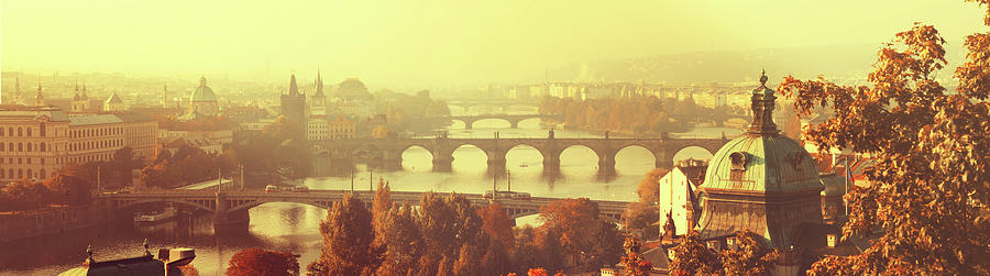 Bridges of Golden Prague. Autumn Panorama Photograph by Jenny Rainbow