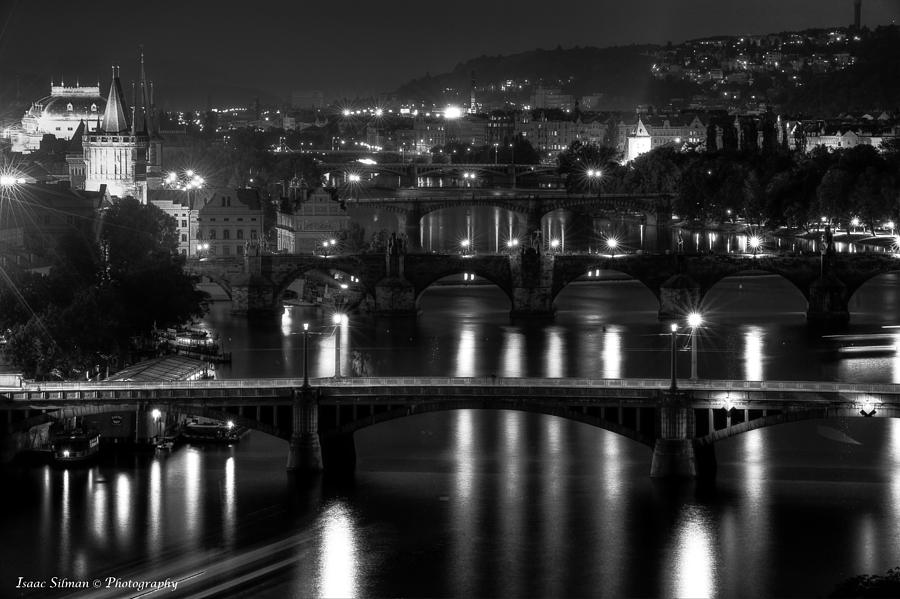 Bridge Photograph - Bridges of Prague at night by Isaac Silman