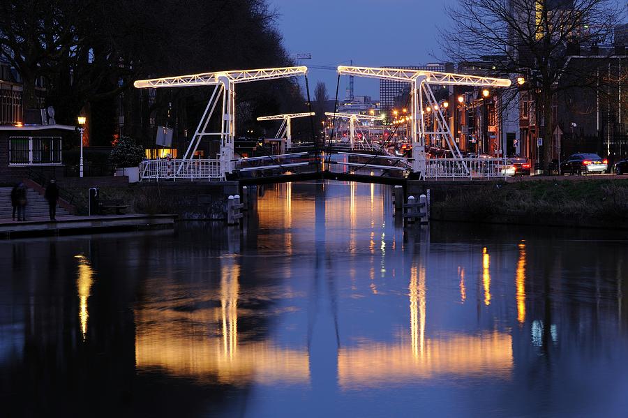 Bridges over canal Leidse Rijn in Utrecht in the evening 271 Photograph by Merijn Van der Vliet