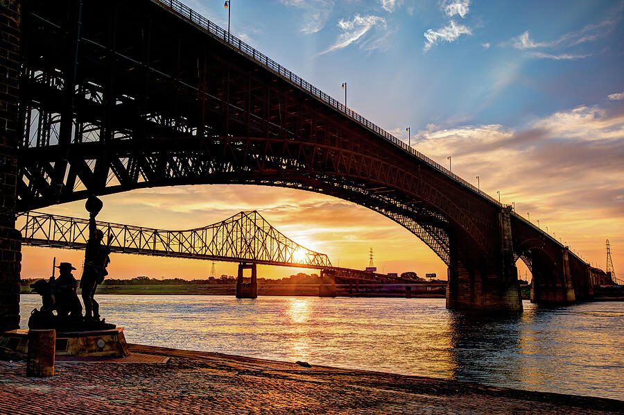 Bridges Over the Mississippi River - Saint Louis Wall Art Photograph by Gregory Ballos