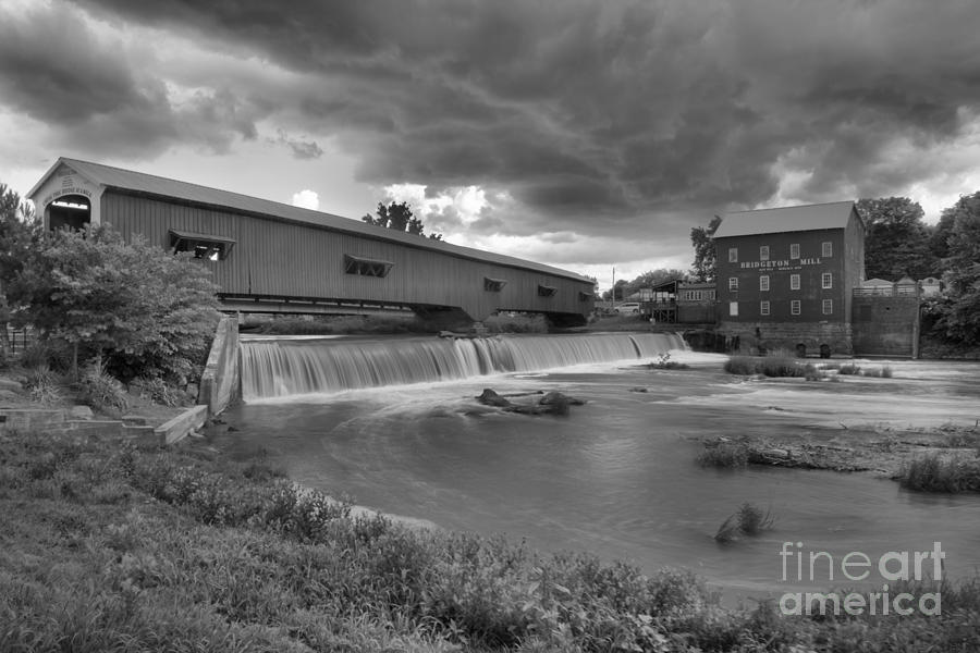 Bridgeton Indiana Grist Mill Summer Storms Black And White Photograph by Adam Jewell