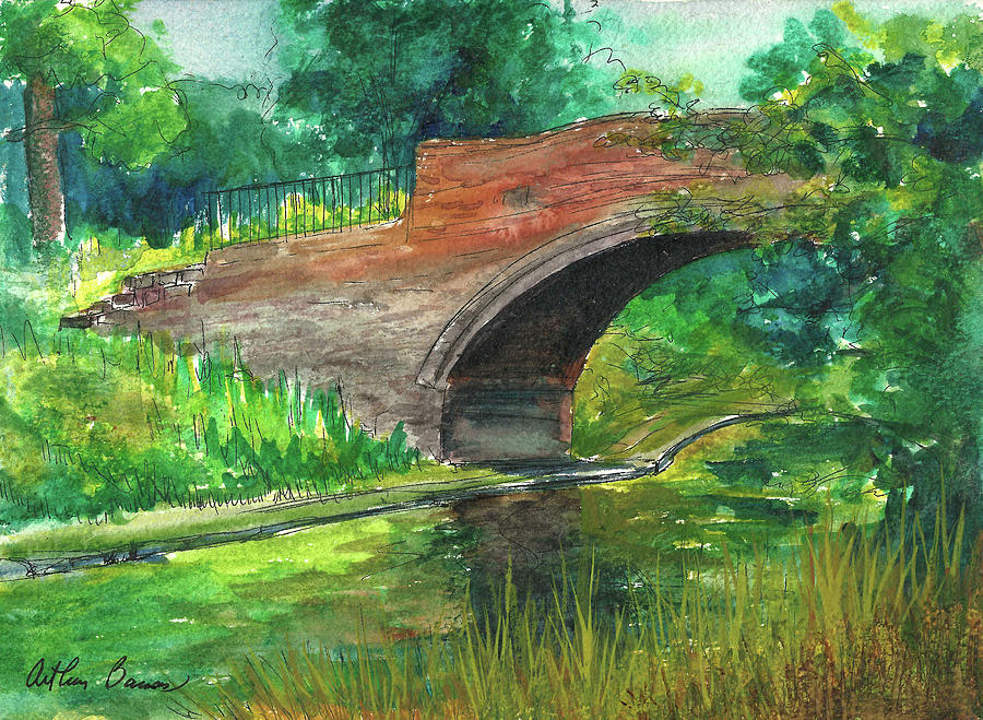 Canal Painting - Bridgewater Canal bridge by Arthur Barnes