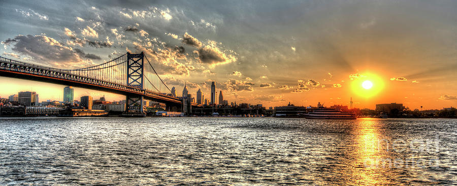 Philadelphia Photograph - Bridging two cities. Philly skyline view from Camden. by Mark Ayzenberg