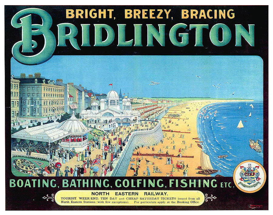 Bridlington, England - Retro Travel Advertising Poster - Vintage Poster - Beach View - Coastal Town Mixed Media by Studio Grafiikka