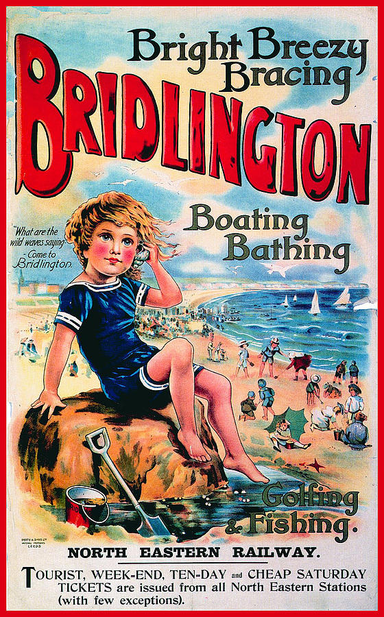 Bridlington, England - Retro Travel Advertising Poster - Vintage Poster - Little boy on the beach Mixed Media by Studio Grafiikka