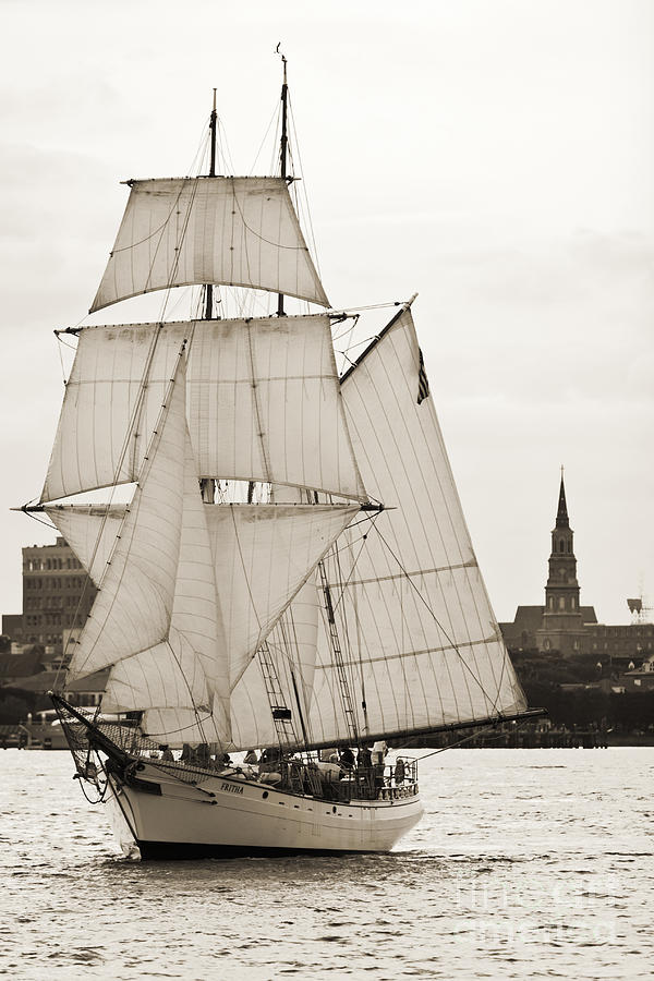 Brigantine Tallship Fritha Sailing Charleston Harbor Photograph by Dustin K Ryan