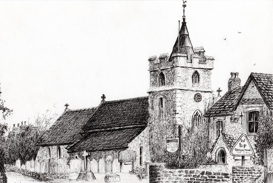 Black And White Drawing - Brighstone Church by Vincent Alexander Booth