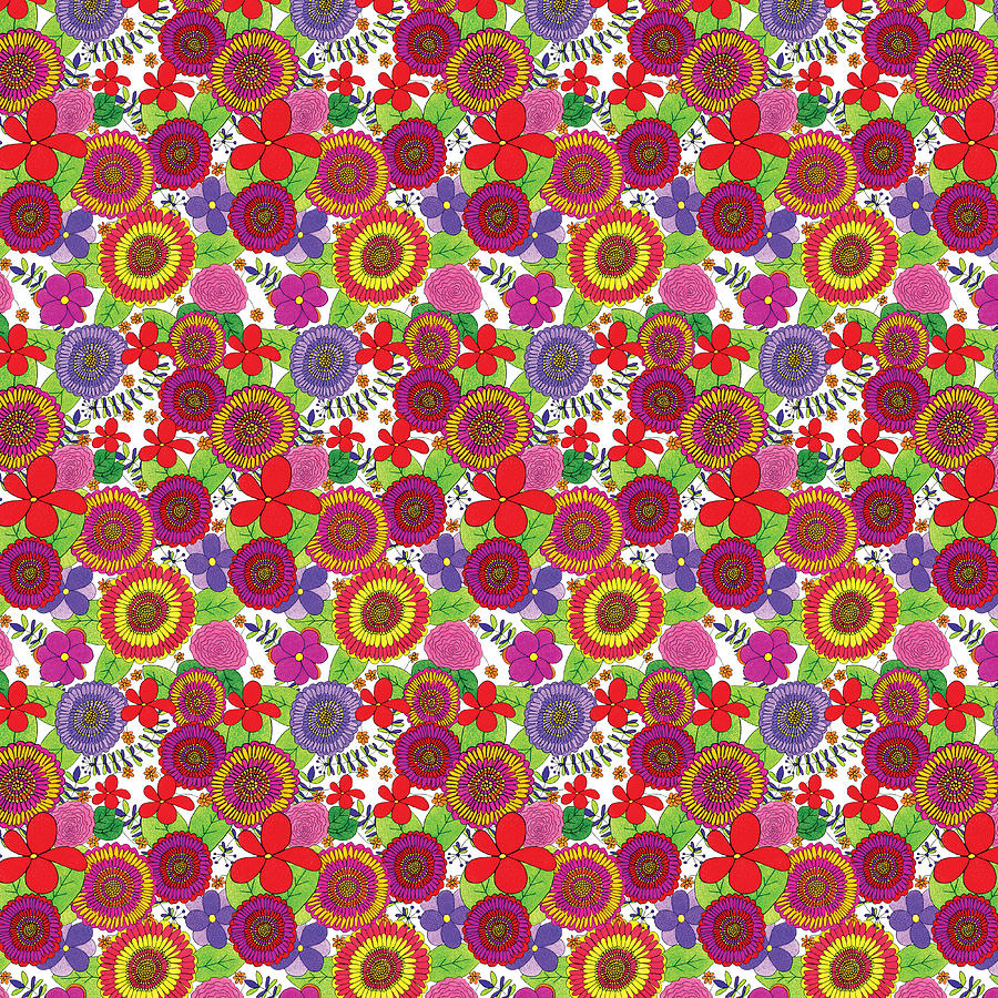 Bright and Cheery Floral Pattern Drawing by Lisa Blake