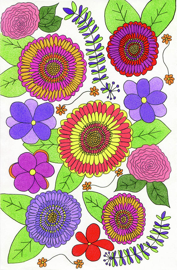 Bright and Cheery Flowers Drawing by Lisa Blake