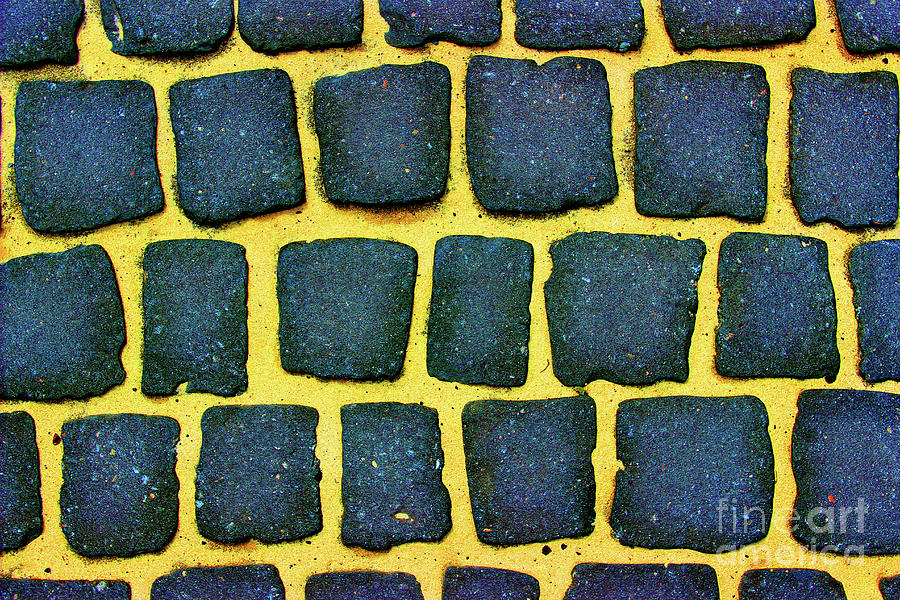 Bright Blue and Yellow Cobblestone Abstract Photograph by Karen Adams