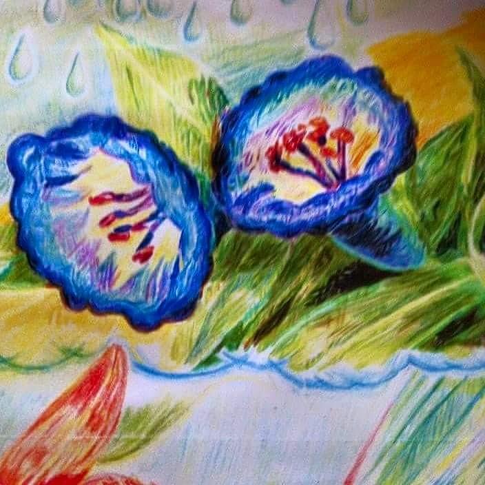 Bright blue flowers in the tropics Drawing by Uzor Dijeh | Fine Art America