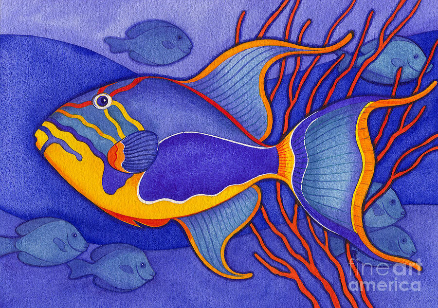 Bright Blue Triggerfish Painting