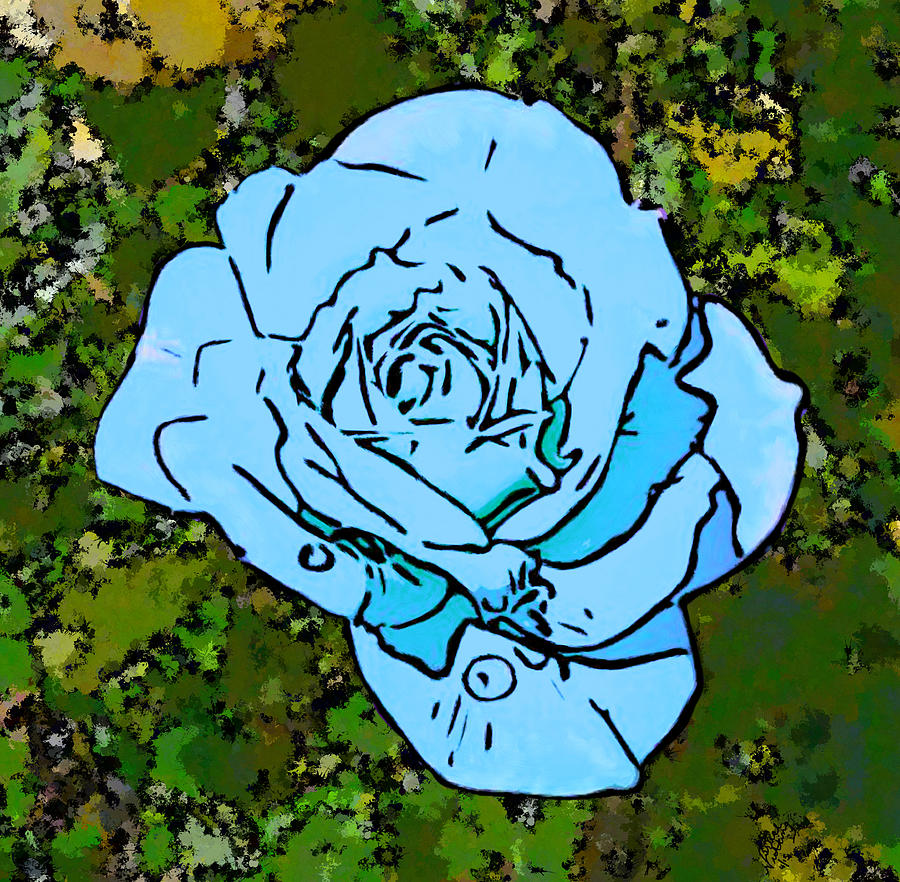 Bright Blue Watercolored Rose Painting by Bruce Nutting