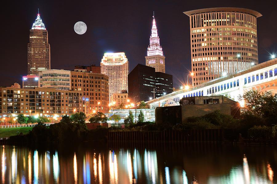 Cleveland Photograph - Bright Cleveland Lights by Frozen in Time Fine Art Photography