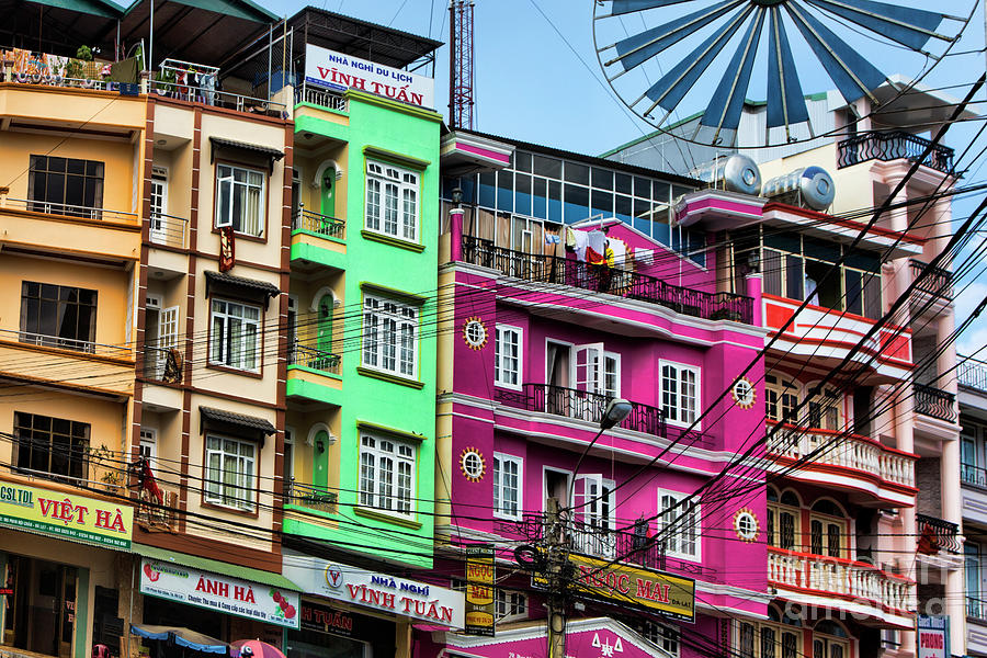 Bright Color Typical Architecture Vietnam Wires  Photograph by Chuck Kuhn