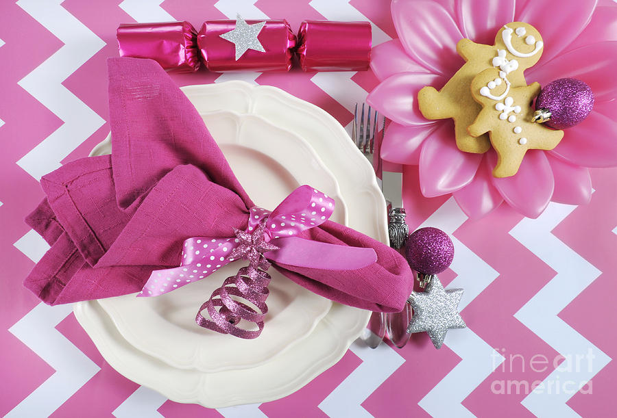 Bright colorful modern Christmas children family party table pla Photograph by Milleflore Images