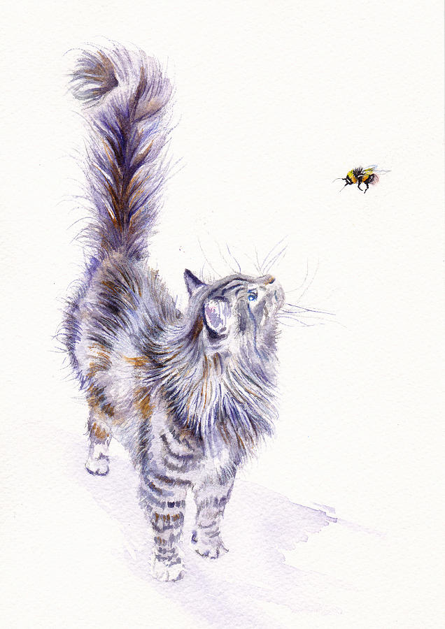Cat - Bright Eyed and Bushy Tailed Painting by Debra Hall