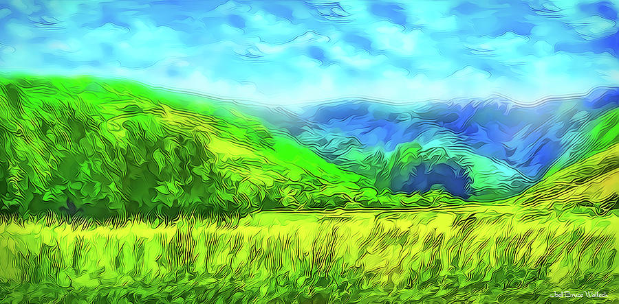 Bright Green Meadow - Marin California Digital Art by Joel Bruce Wallach