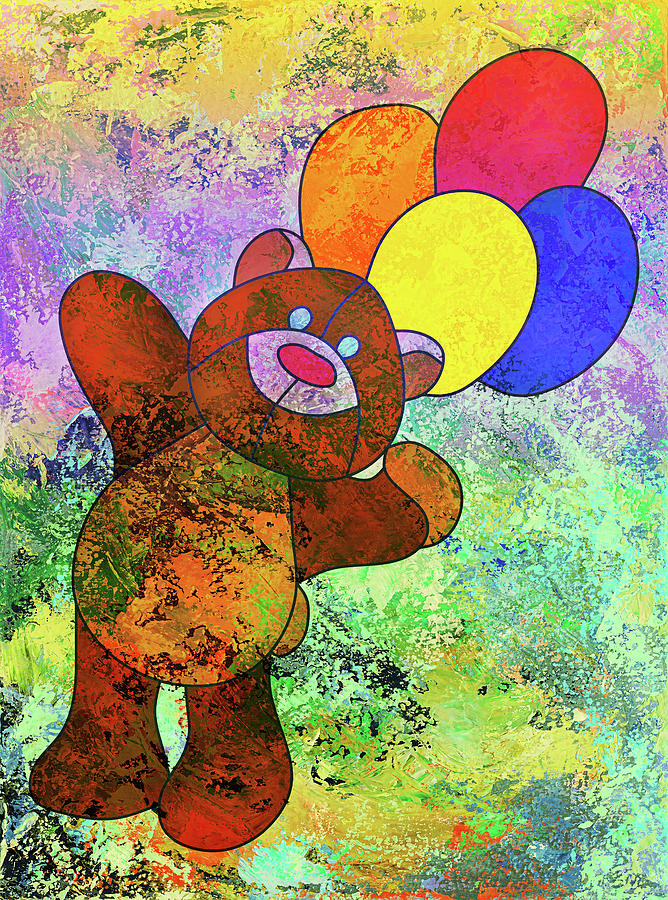 Bear Mixed Media - Bright Happy Bear Modern Children Art by Georgiana Romanovna