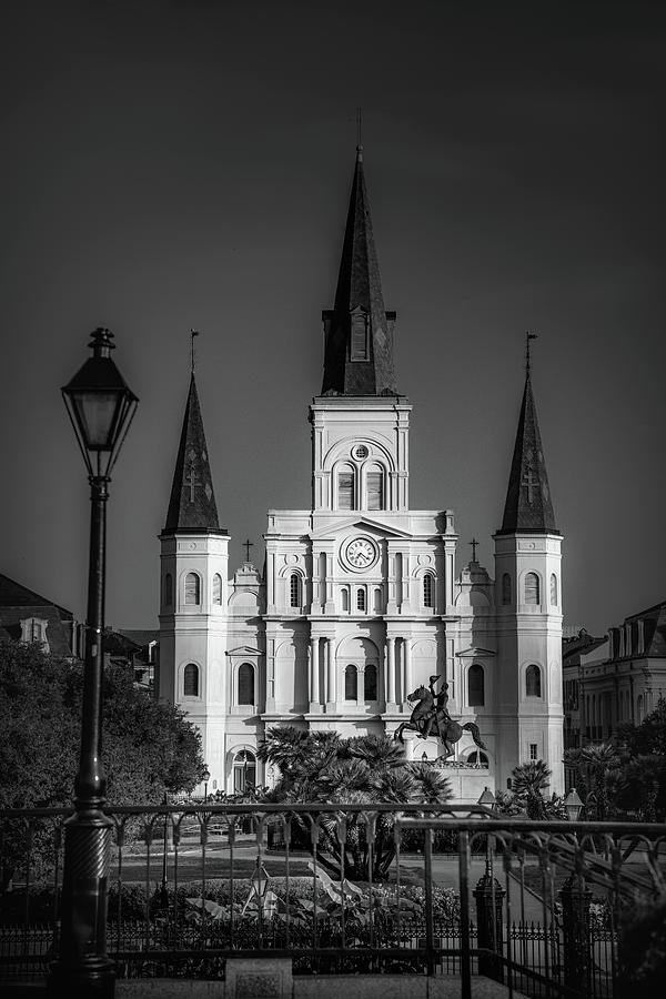 Bright Light On Saint Louis Cathedral In Black and White Photograph by Greg and Chrystal Mimbs