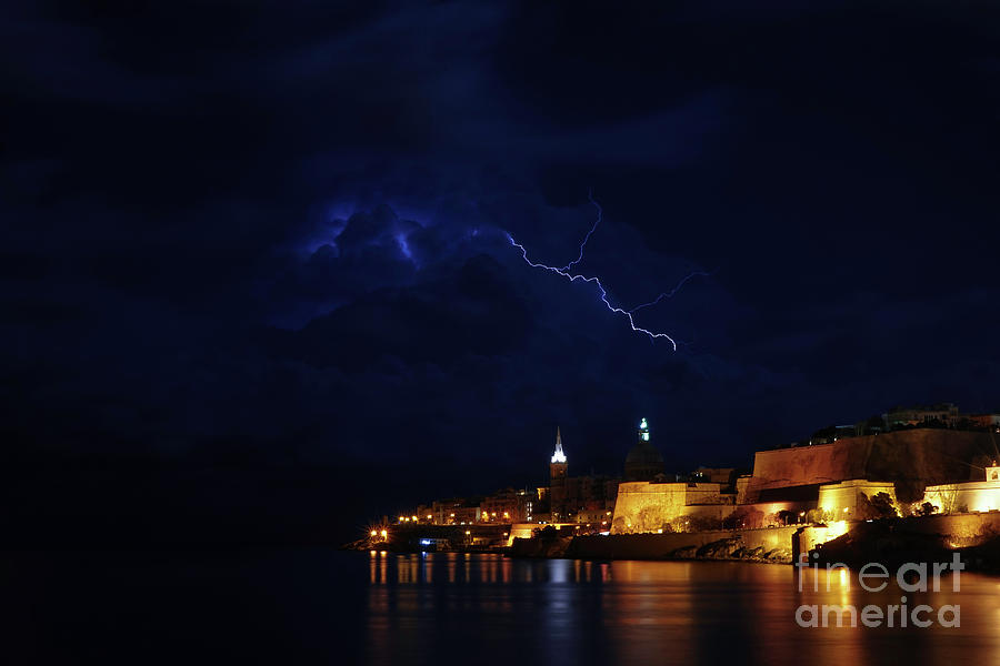 Bright Lightning Over Valletta Photograph
