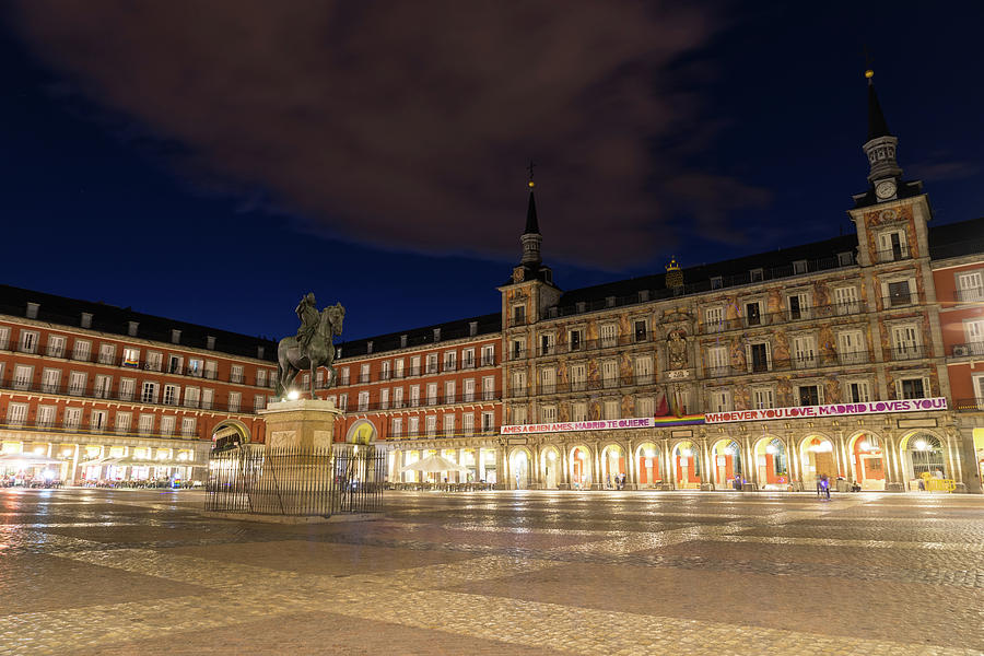 Bright Midnight - Plaza Mayor in Madrid Spain Photograph by Georgia Mizuleva